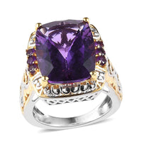 Premium Mashamba Amethyst and Lusaka Amethyst Ring in Vermeil Yellow Gold and Platinum Over Sterling Silver 10.00 ctw