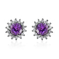 Premium Mashamba Amethyst and White Zircon Sunburst Stud Earrings in Platinum Over Sterling Silver 1.30 ctw - Sticky add to cart bar