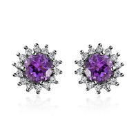 Premium Mashamba Amethyst and White Zircon Sunburst Stud Earrings in Platinum Over Sterling Silver 1.30 ctw