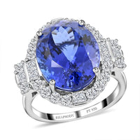 Certified & Appraised Rhapsody 950 Platinum AAAA Tanzanite, Diamond (E-F, VS) (1.24 cts) Halo Ring (Size 6.0) (9.35 g) 10.75 ctw