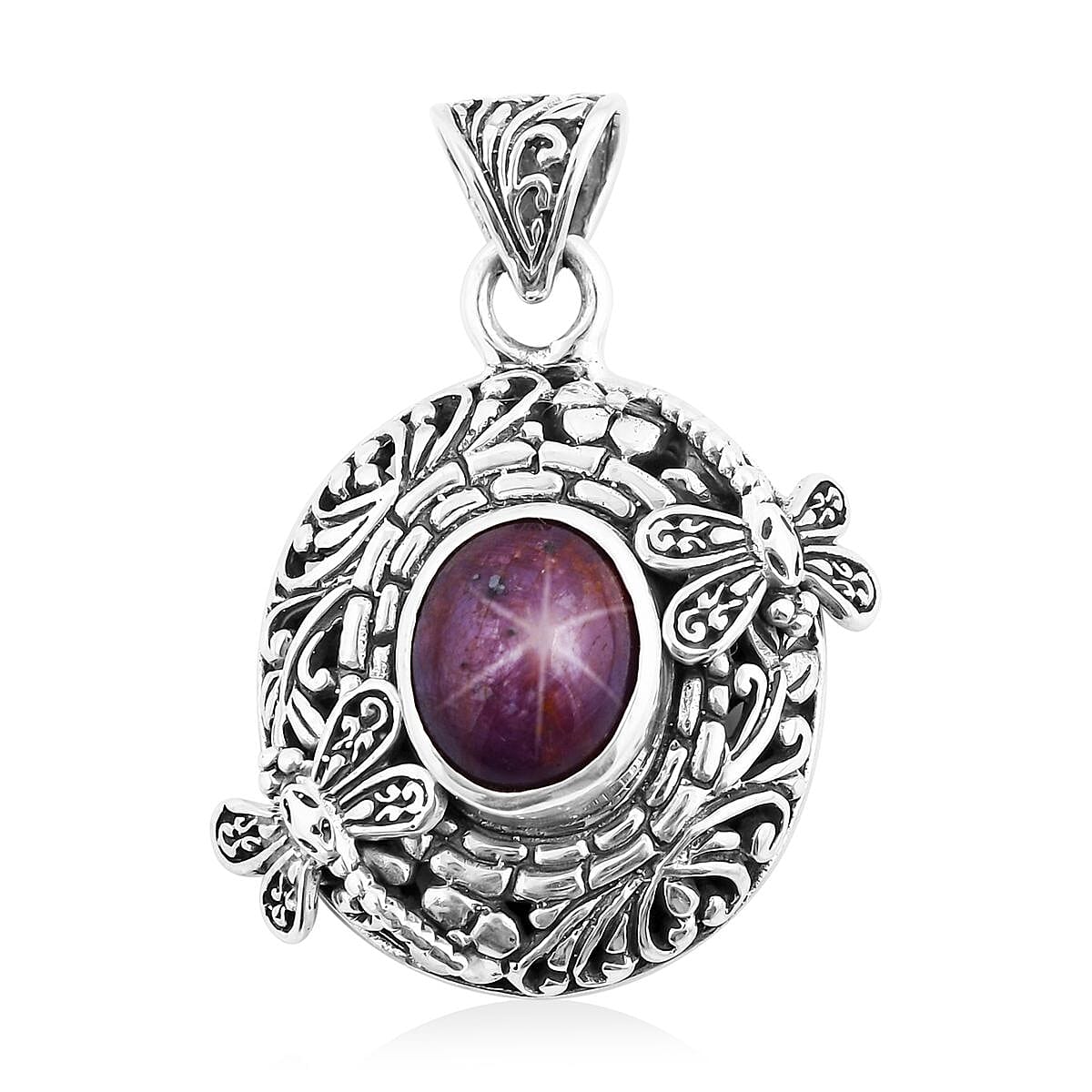 Doorbuster Bali Legacy Indian Star Ruby Pendant in Sterling Silver 6.15 ctw