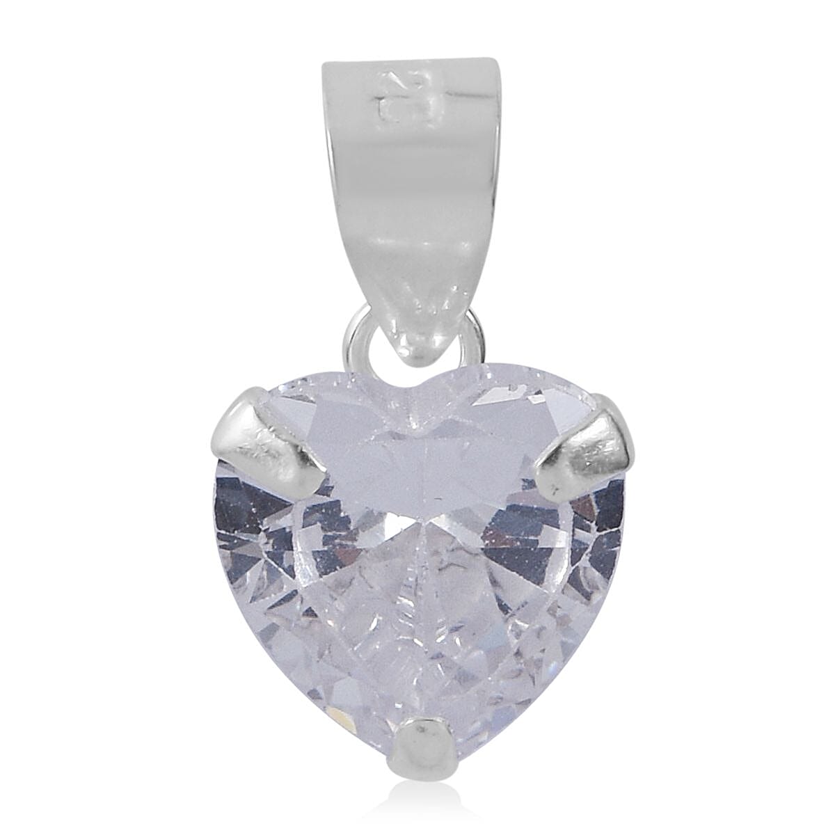 Simulated Diamond Solitaire Heart Pendant without Chain in Sterling Silver 3.25 ctw