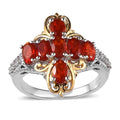 Mexican Cherry Fire Opal and White Zircon Cross Ring in Vermeil YG and Platinum Over Sterling Silver (Size 10.0) 2.00 ctw - Sticky add to cart bar