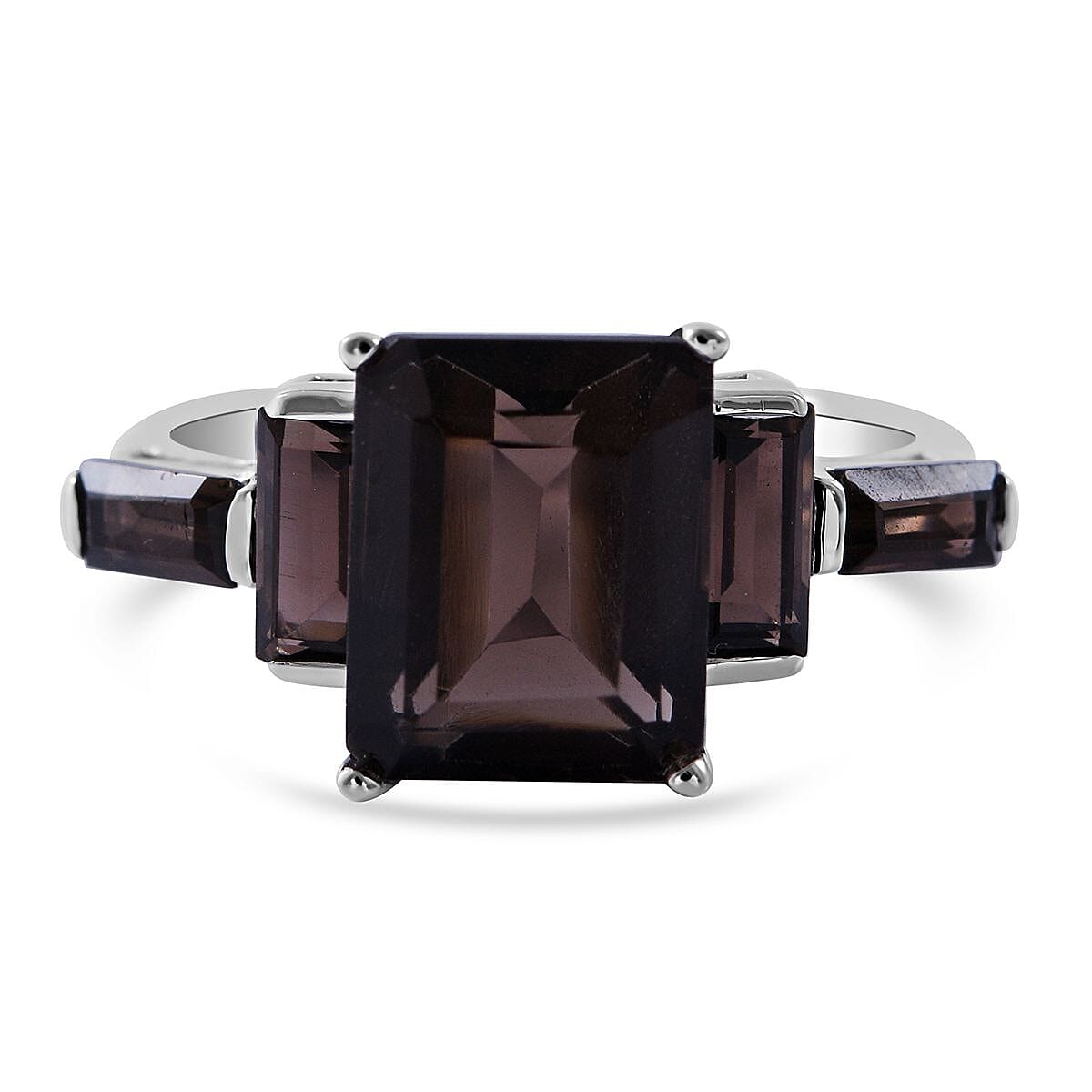 Brazilian Smoky Quartz 5 Stone Ring in Platinum Over Sterling Silver 4.40 ctw