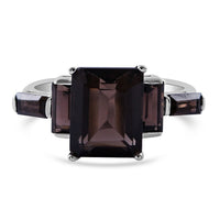 Brazilian Smoky Quartz 5 Stone Ring in Platinum Over Sterling Silver 4.40 ctw