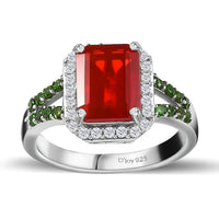 Mexican Cherry Fire Opal, Multi Gemstone Split Shank Ring in Platinum Over Sterling Silver (Size 10.0) (Del. in 3-5 Days) 2.65 ctw