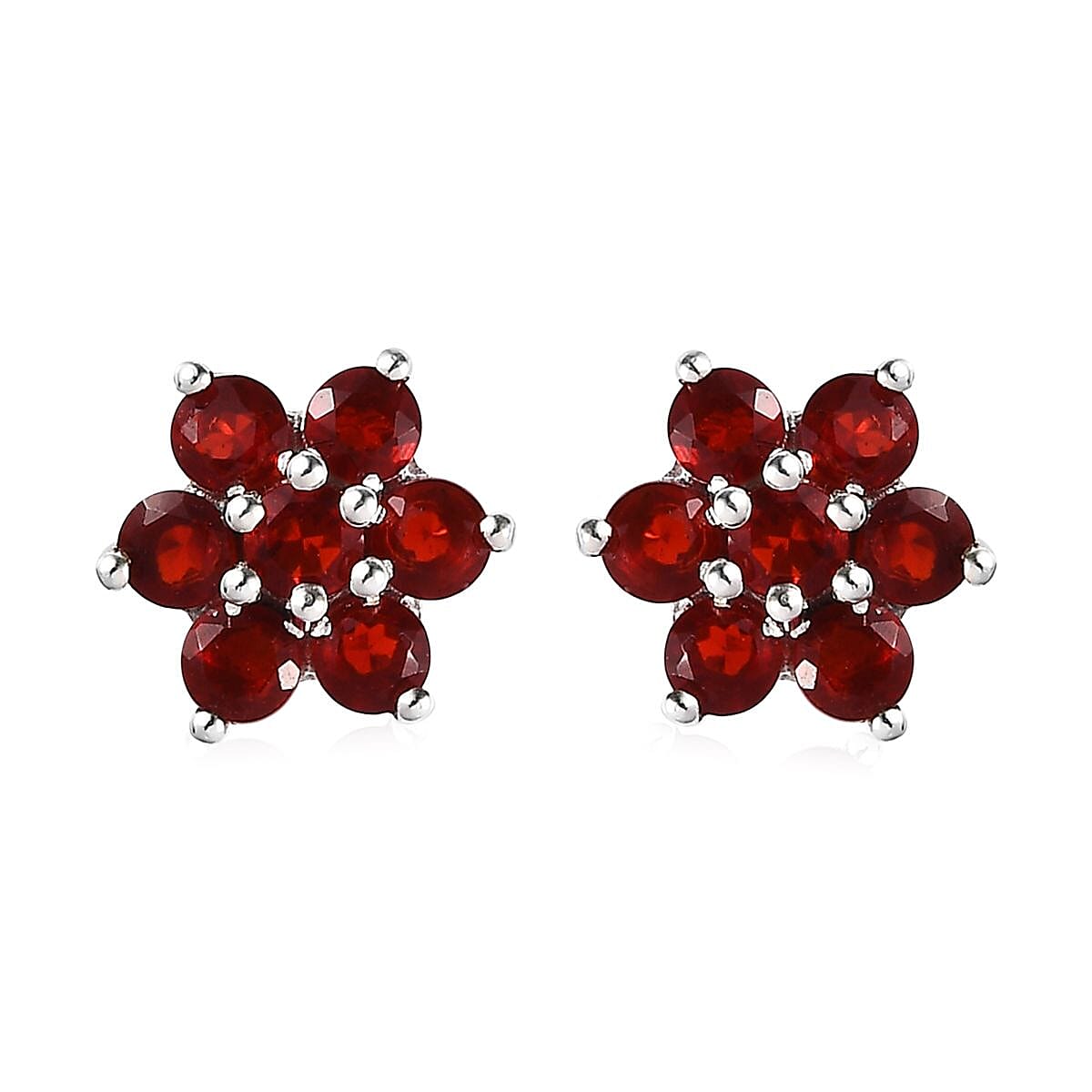 Mexican Cherry Fire Opal Floral Stud Earrings in Platinum Over Sterling Silver 1.25 ctw