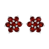 Mexican Cherry Fire Opal Floral Stud Earrings in Platinum Over Sterling Silver 1.25 ctw