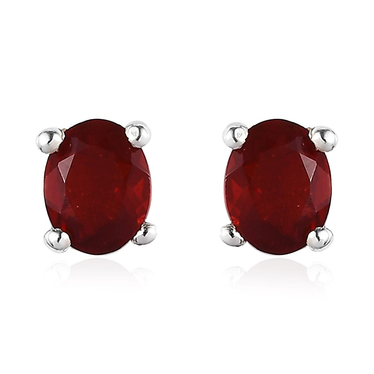 Mexican Cherry Fire Opal Solitaire Stud Earrings in Platinum Over Sterling Silver 0.90 ctw