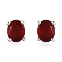 Mexican Cherry Fire Opal Solitaire Stud Earrings in Platinum Over Sterling Silver 0.90 ctw