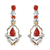 Mexican Cherry Fire Opal Dangle Earrings in Vermeil YG and Platinum Over Sterling Silver 1.35 ctw