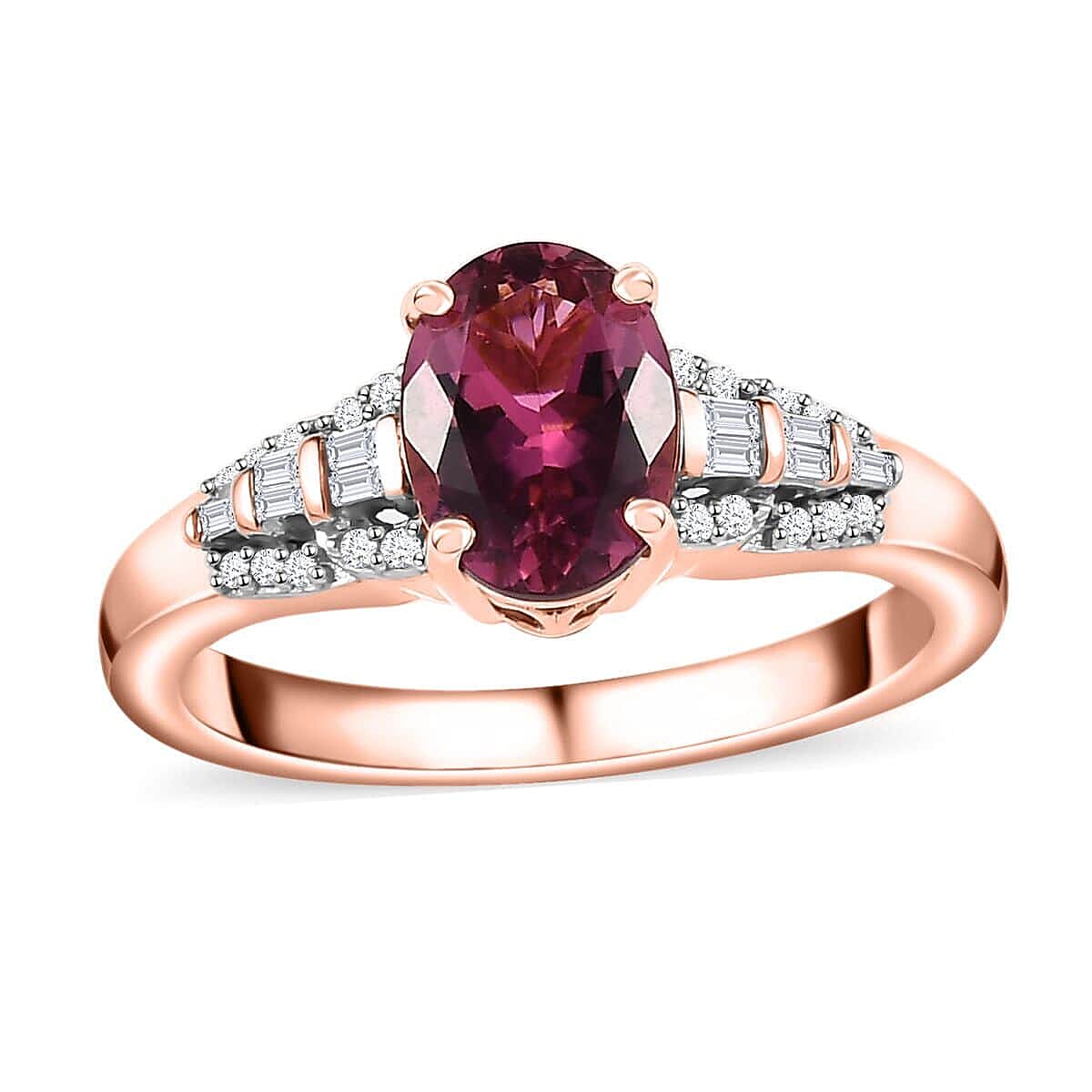 Luxoro 10K Rose Gold AAA Natural Calabar Pink Tourmaline, Diamond Ring (Size 8.0) 1.35 ctw