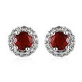 Mexican Cherry Fire Opal and White Zircon Halo Stud Earrings in Platinum Over Sterling Silver 0.70 ctw - Sticky add to cart bar