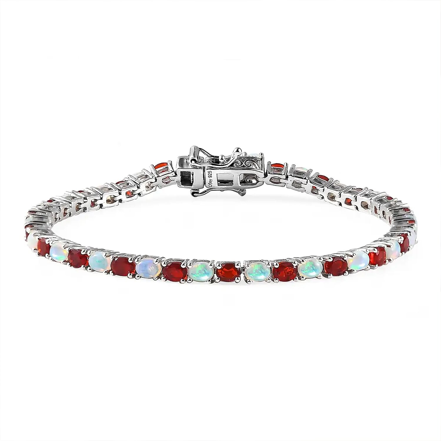 Mexican Cherry Fire Opal and Ethiopian Welo Opal Tennis Bracelet in Platinum Over Sterling Silver (6.50 In) 6.30 ctw