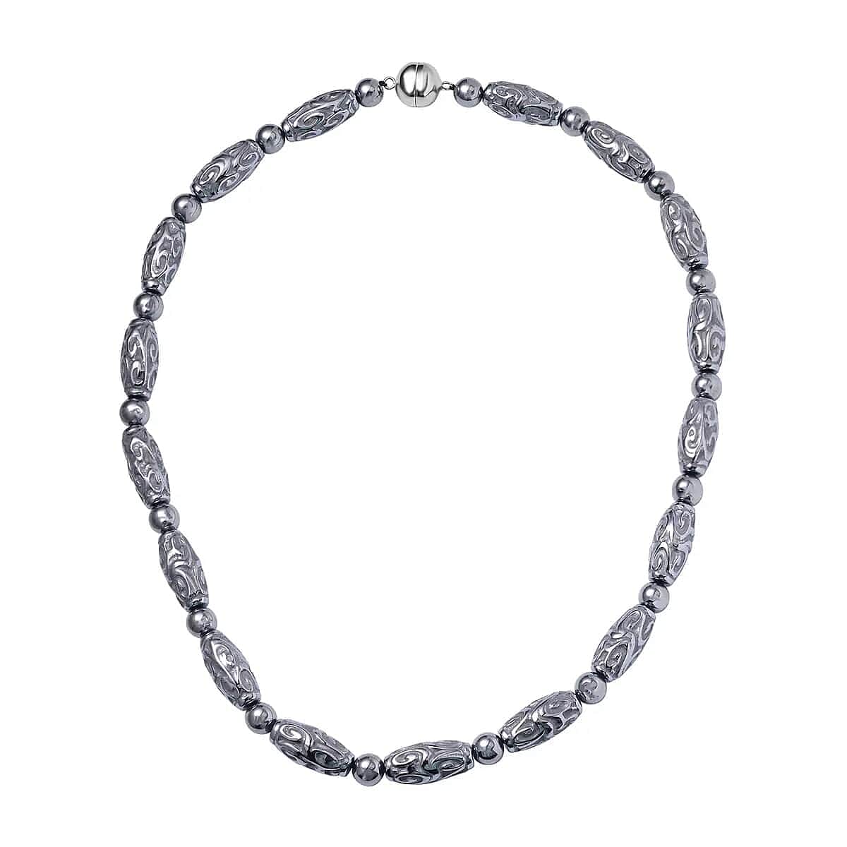 Terahertz 287.35 ctw Beaded Necklace, Carved Barrel Beads Necklace, 20 Inch Necklace, Rhodium Over Sterling Silver Necklace, Terahertz Jewelry