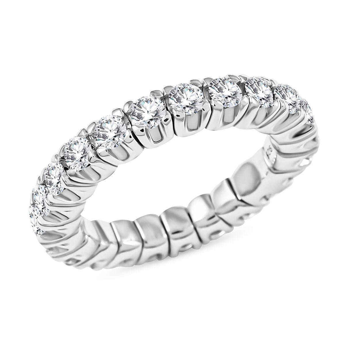 Moissanite Ring in Rhodium Over Sterling Silver (Size 7.0) 2.25 ctw