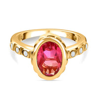 Sunset Quartz and White Zircon 2.60 ctw Ring in Vermeil Yellow Gold Over Sterling Silver (Size 11.5)