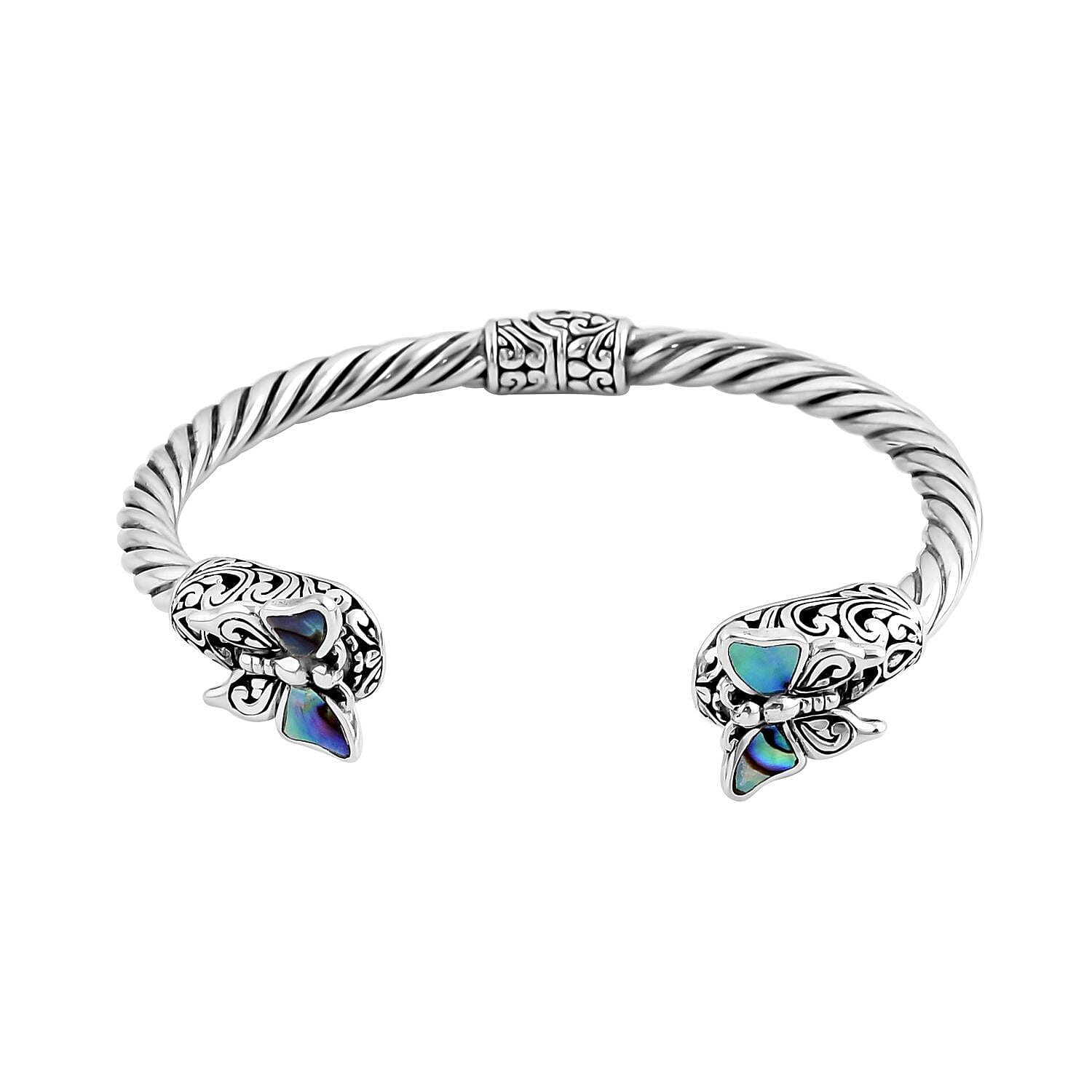 Doorbuster Bali Legacy Abalone Shell Butterfly Cuff Bracelet in Sterling Silver (6.50 In)