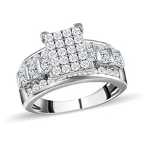 Moissanite Ring in Rhodium Over Sterling Silver (Size 10.0) 1.50 ctw