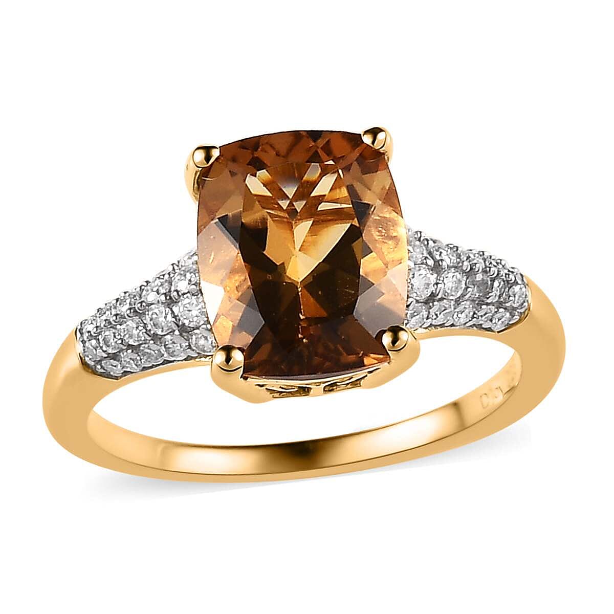 Golden Scapolite, Moissanite Ring in Vermeil YG Over Sterling Silver (Size 10.0) 3.00 ctw