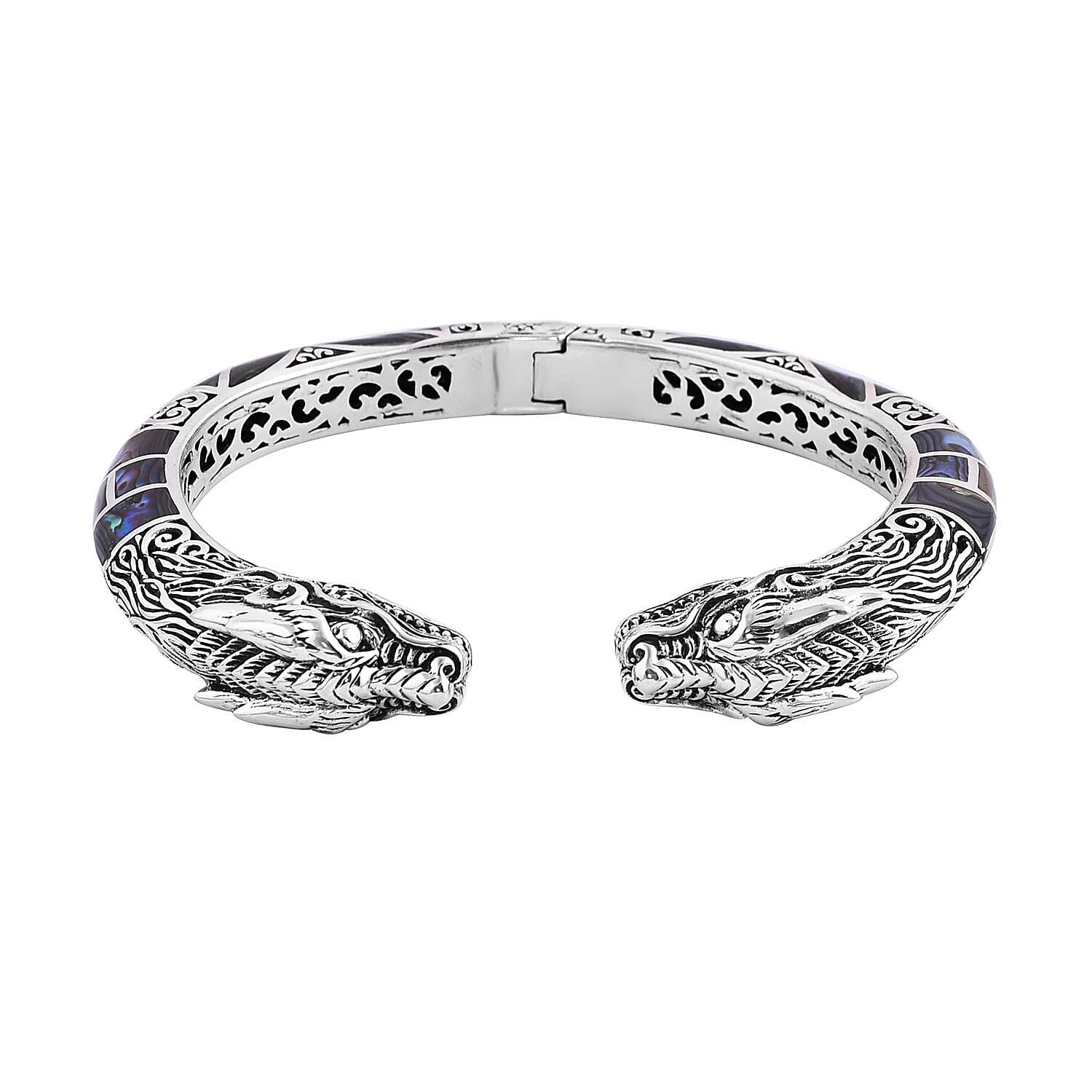 Bali Legacy Abalone Shell Dragon Cuff Bracelet in Sterling Silver (7.25 In)