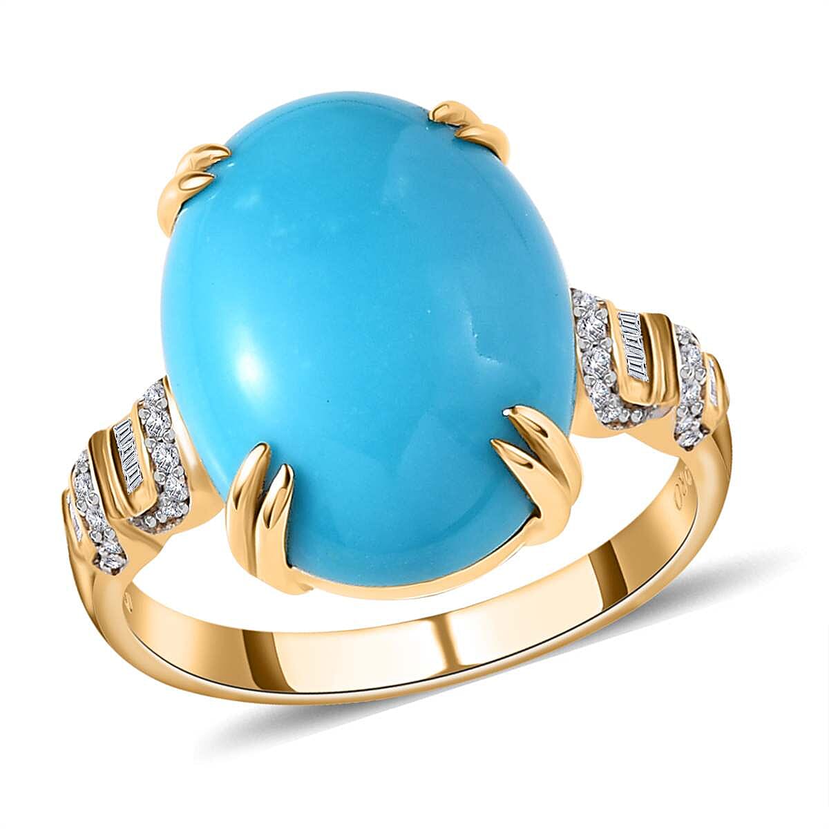 Luxoro 10K Yellow Gold Premium Sleeping Beauty Turquoise and G-H I3 Diamond Ring (Size 10.0) 7.65 ctw