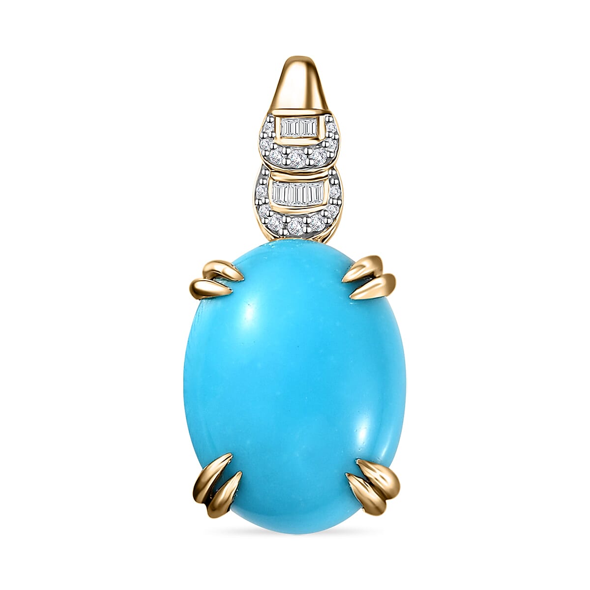 Luxoro 10K Yellow Gold Premium Sleeping Beauty Turquoise and G-H I3 Diamond Pendant without Chain 7.65 ctw