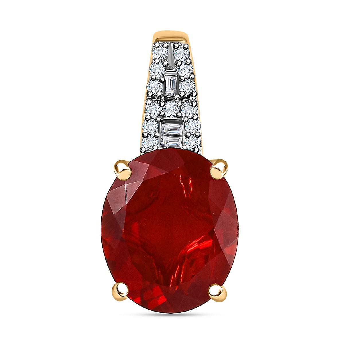 Luxoro 10K Yellow Gold Premium Mexican Cherry Fire Opal and Diamond Pendant without Chain 3.30 ctw