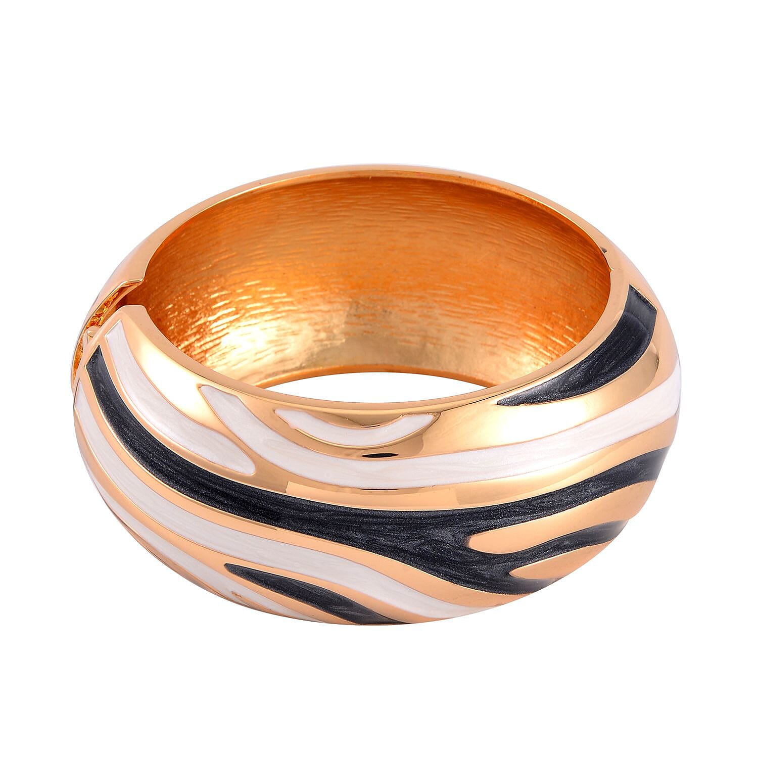 Doorbuster Black and White Color Enameled Bangle Bracelet (7.00 In) in Goldtone
