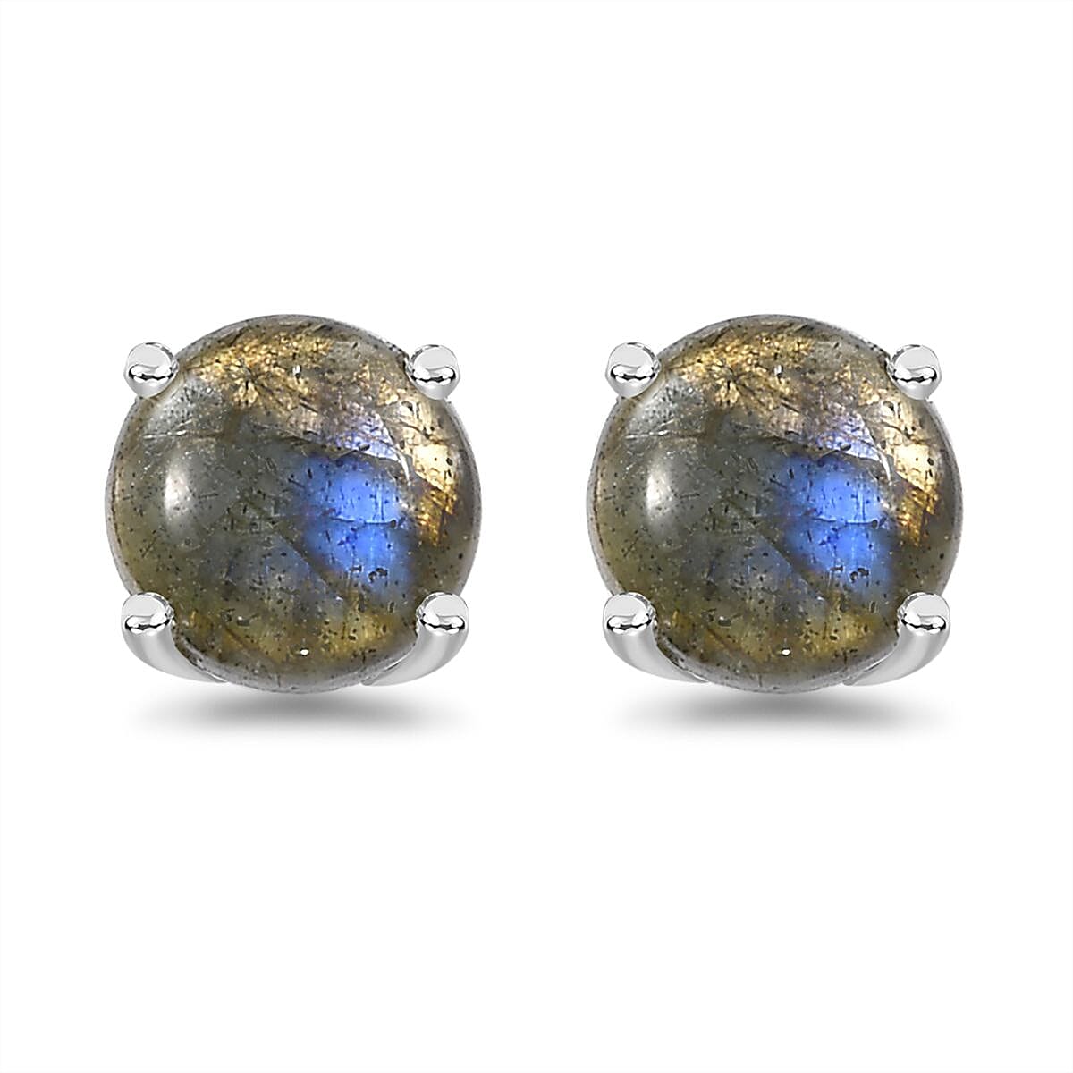 Malagasy Labradorite Solitaire Stud Earrings in Sterling Silver 2.15 ctw