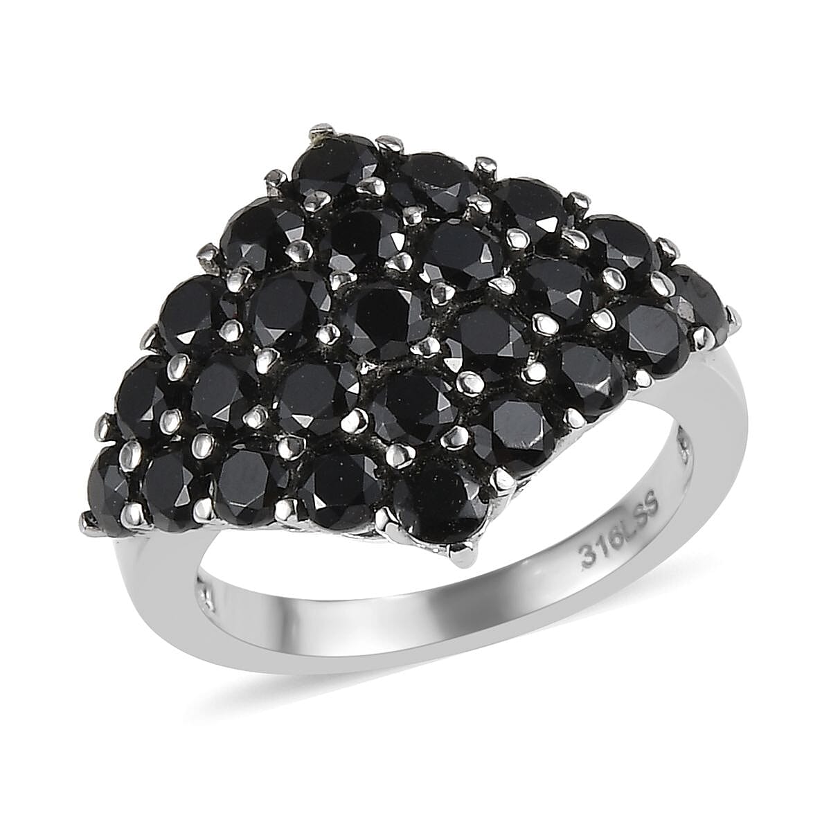 Doorbuster Thai Black Spinel Cluster Ring in Stainless Steel 3.40 ctw
