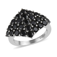 Doorbuster Thai Black Spinel Cluster Ring in Stainless Steel 3.40 ctw