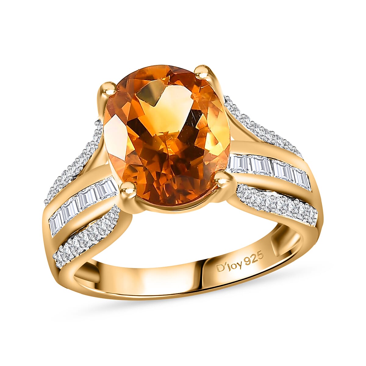Doorbuster Serra Gaucha Citrine and White Zircon Ring in Vermeil Yellow Gold Over Sterling Silver (Size 10.0) 4.25 ctw