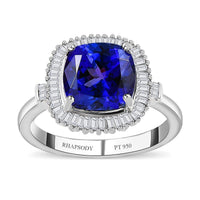 Rhapsody 950 Platinum AAAA Tanzanite, Diamond (E-F, VS2) (0.25 cts) Ring (Size 7.0) (6.35 g) 4.20 ctw