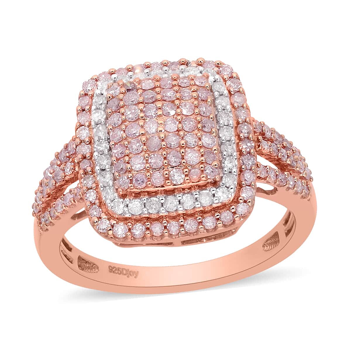 Natural Pink and White Diamond Ring in Vermeil Rose Gold Over Sterling Silver 1.00 ctw