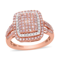 Natural Pink and White Diamond Ring in Vermeil Rose Gold Over Sterling Silver 1.00 ctw