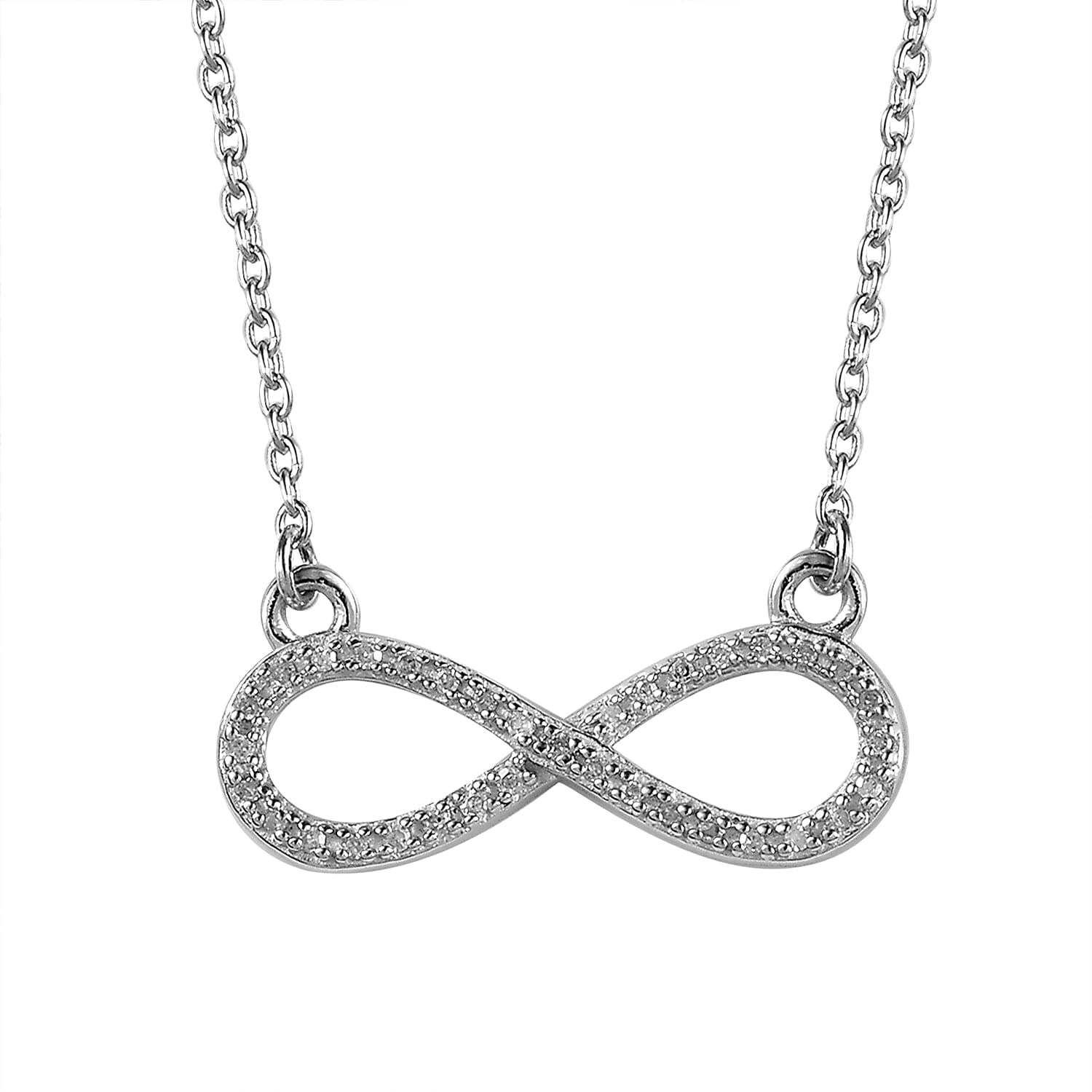 Diamond Infinity Necklace 18 Inches in Rhodium Over Sterling Silver 0.15 ctw