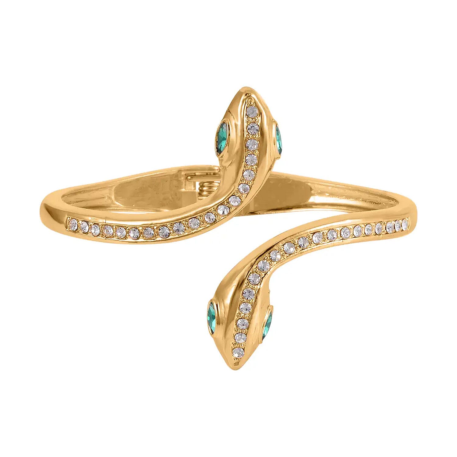 Green and White Austrian Crystal Snake Bangle Bracelet in Goldtone (7.0 in)