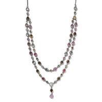 Multi-Tourmaline and White Zircon Necklace 18-20 Inches in Platinum Over Sterling Silver 12.40 ctw