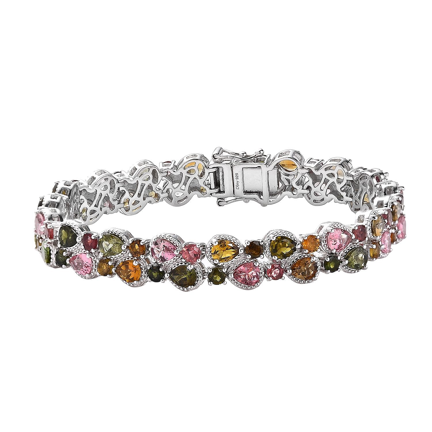 Multi-Tourmaline 2 Row Bracelet in Platinum Over Sterling Silver (8.00 In) 16.35 ctw