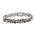 Multi-Tourmaline 2 Row Bracelet in Platinum Over Sterling Silver (8.00 In) 16.35 ctw - Sticky add to cart bar