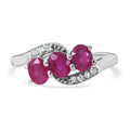 Premium Montepuez Ruby, White Zircon 3 Stone Bypass Ring in Platinum Over Sterling Silver (Size 10.0) 1.65 ctw - Sticky add to cart bar