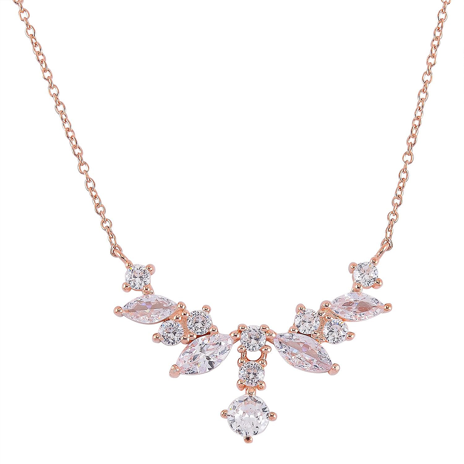 Lustro Stella Finest CZ Necklace 16-18 Inches in Rhodium Over Sterling Silver 0.90 ctw