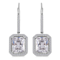 Lustro Stella Finest White CZ Lever Back Earrings in Rhodium Over Sterling Silver 11.85 ctw