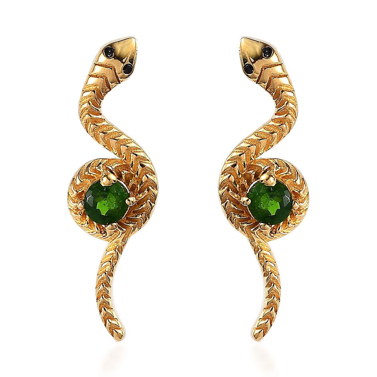 Chrome Diopside and Thai Black Spinel Snake Earrings in Vermeil Yellow Gold Over Sterling Silver 0.20 ctw