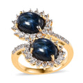Blue Star Sapphire (DF), White Zircon Bypass Ring in Vermeil YG Over Sterling Silver (Size 6.0) 7.80 ctw - Sticky add to cart bar