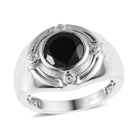 Thai Black Spinel and White Zircon Ring in Platinum Over Sterling Silver (Size 10.0) 3.40 ctw
