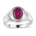 Niassa Ruby (FF) and White Zircon Men's Ring in Platinum Over Sterling Silver 3.40 ctw - Sticky add to cart bar