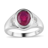 Niassa Ruby (FF) and White Zircon Men's Ring in Platinum Over Sterling Silver 3.40 ctw