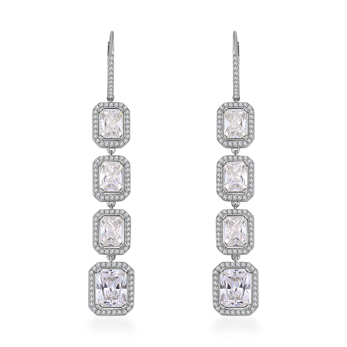 Lustro Stella Finest CZ Dangle Earrings in Rhodium Over Sterling Silver 30.10 ctw